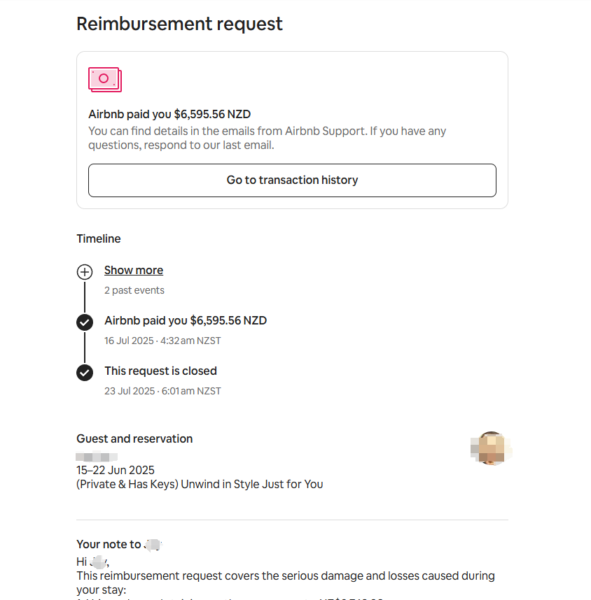 Successfully Paid Deep Cleaning and Multiple Damages Reimbursement Screenshot